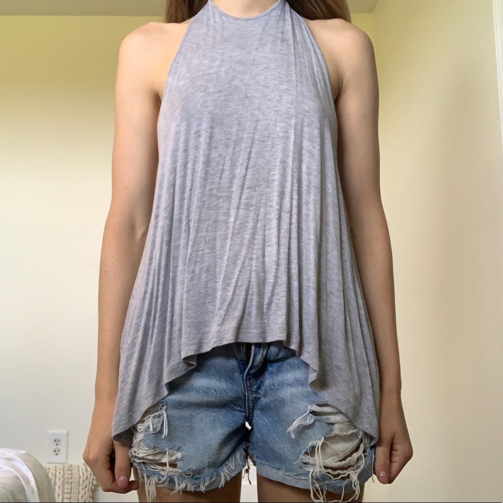 TOBI high tie neck grey shirt.